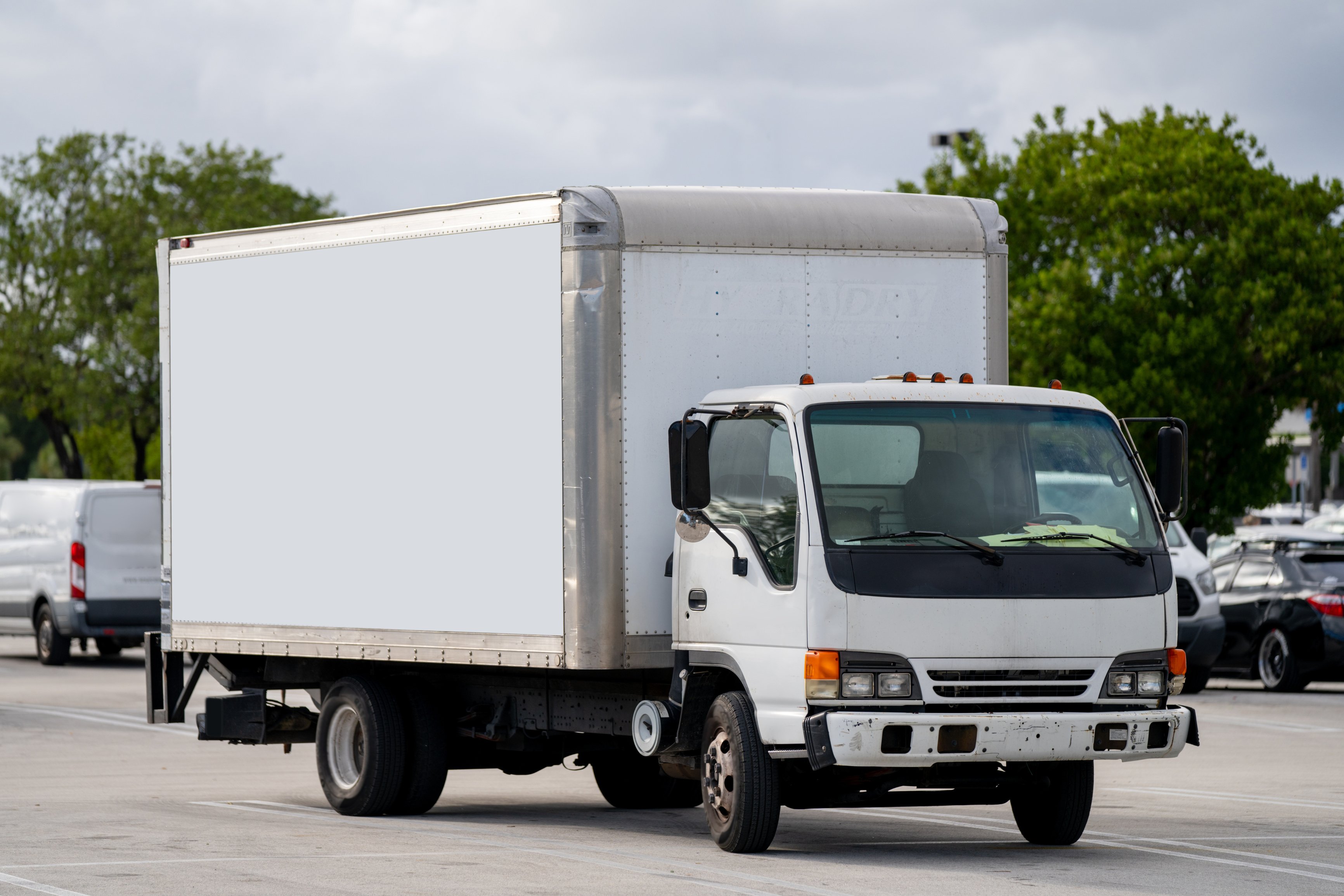 Box truck in a parking lot